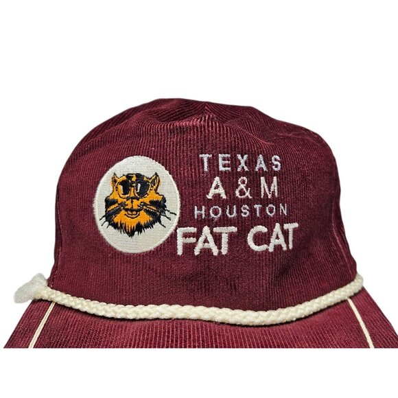 Vintage Texas A&M Aggies Houston Fat Cat Corduroy Hat Cap Strapback Rope Maroon - Picture 2 of 12